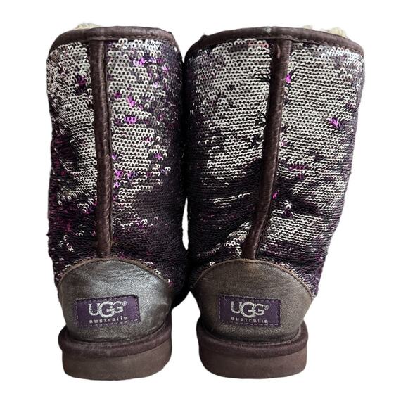 UGG Classic Short Purple Silver Sparkle Flip Sequin Boots Sherling Sherpa 6 - Picture 11 of 11